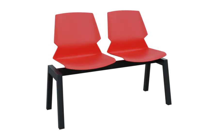 PRETTY 2, plastová lavice do čekárny, 2-sedák, červená, kostra černá